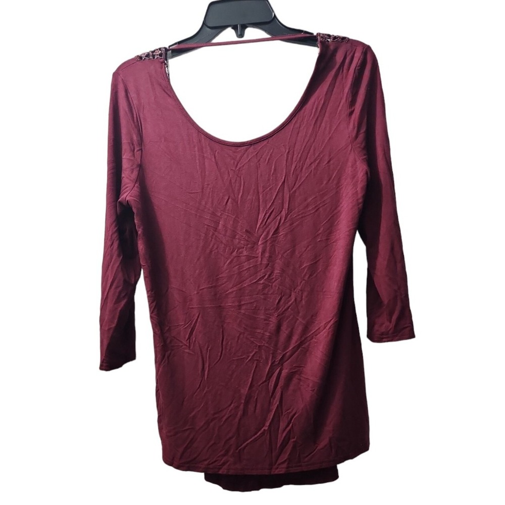 BKE Red Embellished Back Top Blouse 3/4 Sleeve Maroon Casual Size S